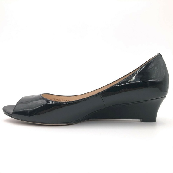 Cole Haan Patent Leather Peep Toe Wedge Pumps - Picture 4 of 8